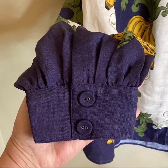 NEW FARM Rio x Anthropologie Puff Sleeve Button Down Blouse Bananas Linen Size L - Picture 8 of 16